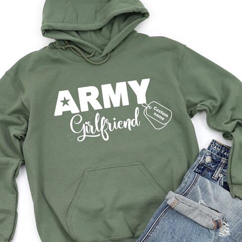 Custom Army Girlfriend Sweatshirt with Soldier Name (2XL, Sweatshirt, Military green) in Kuwait