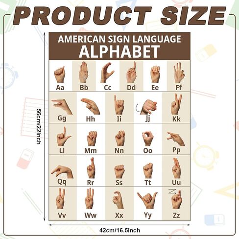 ملصق لغة الإشارة الأمريكية ملصق الحروف الأبجدية ASL مقاس 16.5 × 22 بوصة للعلامات الأساسية وملصق الحروف الأبجدية للفصول الدراسية وديكور الحائط والتعليم المنزلي in Kuwait