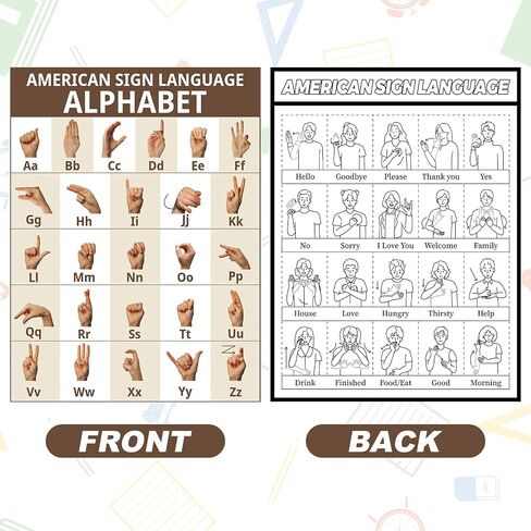 ملصق لغة الإشارة الأمريكية ملصق الحروف الأبجدية ASL مقاس 16.5 × 22 بوصة للعلامات الأساسية وملصق الحروف الأبجدية للفصول الدراسية وديكور الحائط والتعليم المنزلي in Kuwait