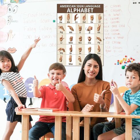 ملصق لغة الإشارة الأمريكية ملصق الحروف الأبجدية ASL مقاس 16.5 × 22 بوصة للعلامات الأساسية وملصق الحروف الأبجدية للفصول الدراسية وديكور الحائط والتعليم المنزلي in Kuwait