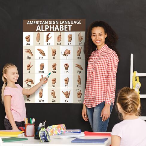 ملصق لغة الإشارة الأمريكية ملصق الحروف الأبجدية ASL مقاس 16.5 × 22 بوصة للعلامات الأساسية وملصق الحروف الأبجدية للفصول الدراسية وديكور الحائط والتعليم المنزلي in Kuwait