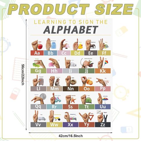 ملصق لغة الإشارة الأمريكية ملصق الحروف الأبجدية ASL مقاس 16.5 × 22 بوصة للعلامات الأساسية وملصق الحروف الأبجدية للفصول الدراسية وديكور الحائط والتعليم المنزلي in Kuwait