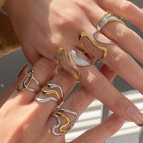 RELMAR TWO TONE CHUNKY RINGE FOR Women Vintage غير متناظرة غلاف متمرب in Kuwait