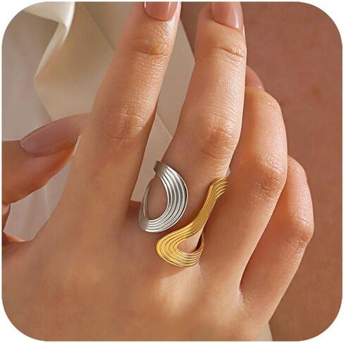 RELMAR TWO TONE CHUNKY RINGE FOR Women Vintage غير متناظرة غلاف متمرب in Kuwait