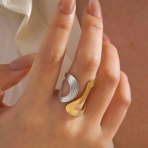 RELMAR TWO TONE CHUNKY RINGE FOR Women Vintage غير متناظرة غلاف متمرب in Kuwait