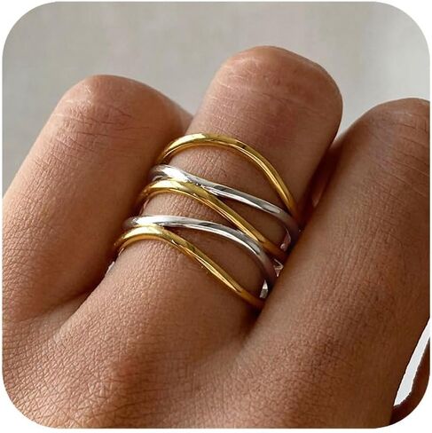 RELMAR TWO TONE CHUNKY RINGE FOR Women Vintage غير متناظرة غلاف متمرب in Kuwait