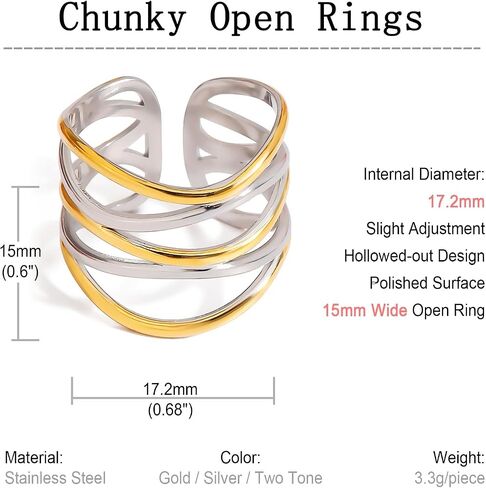 RELMAR TWO TONE CHUNKY RINGE FOR Women Vintage غير متناظرة غلاف متمرب in Kuwait