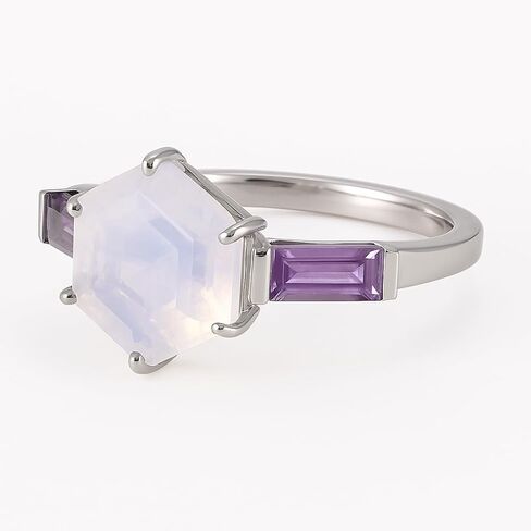 خواتم الجمشت للنساء 925 Sterling Silver Hexagon على شكل حجر القمر مصمم خواتم الخطبة Solitaire Ring Jewelry Birthstone ، حلقة وعد الذكرى السنوية لها in Saudi Arabia