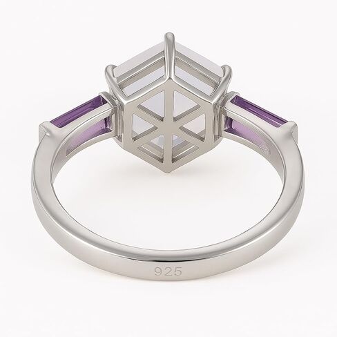 خواتم الجمشت للنساء 925 Sterling Silver Hexagon على شكل حجر القمر مصمم خواتم الخطبة Solitaire Ring Jewelry Birthstone ، حلقة وعد الذكرى السنوية لها in Saudi Arabia