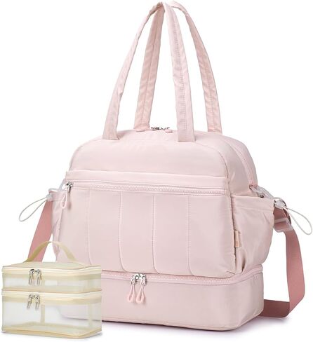 KSIBNW Gym Bag for Women Travel Duffle Bag, Water Resistant Carry on Weekender with Wet Pocket and Shoes Compartment Lightweight Personal Item Travel Bags for Yoga Hospital, with Makeup-bag, Black in Kuwait