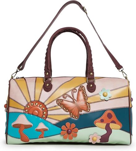 Dolls Kill Walking On Sunshine Weekender Bag by Current Mood – Vegan Leather Duffle with Sunset Mushroom Print & Embroidered Details, One Size in Saudi Arabia