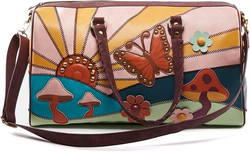 Dolls Kill Walking On Sunshine Weekender Bag by Current Mood – Vegan Leather Duffle with Sunset Mushroom Print & Embroidered Details, One Size in Saudi Arabia
