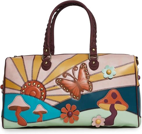 Dolls Kill Walking On Sunshine Weekender Bag by Current Mood – Vegan Leather Duffle with Sunset Mushroom Print & Embroidered Details, One Size in Saudi Arabia