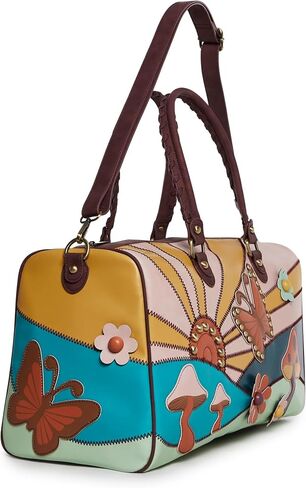 Dolls Kill Walking On Sunshine Weekender Bag by Current Mood – Vegan Leather Duffle with Sunset Mushroom Print & Embroidered Details, One Size in Saudi Arabia