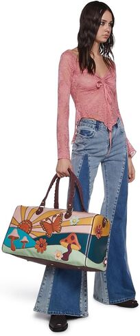 Dolls Kill Walking On Sunshine Weekender Bag by Current Mood – Vegan Leather Duffle with Sunset Mushroom Print & Embroidered Details, One Size in Saudi Arabia