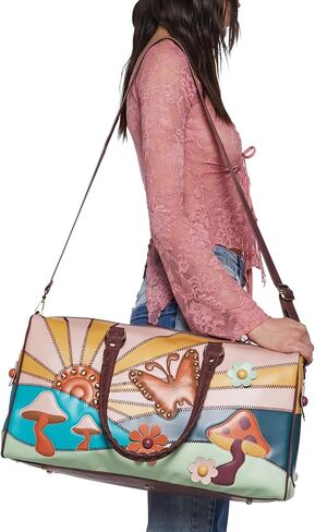 Dolls Kill Walking On Sunshine Weekender Bag by Current Mood – Vegan Leather Duffle with Sunset Mushroom Print & Embroidered Details, One Size in Saudi Arabia