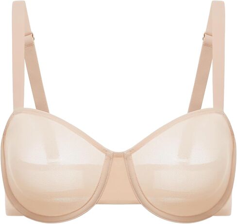 Delimira Women's Cosnufy Balconette Bra Sheer Mesh Plus Size See من خلال الحمالات غير المبطنة بالأسلاك غير المبطنة in Kuwait