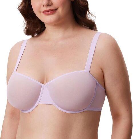 Delimira Women's Cosnufy Balconette Bra Sheer Mesh Plus Size See من خلال الحمالات غير المبطنة بالأسلاك غير المبطنة in Kuwait
