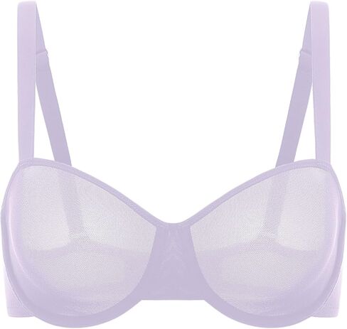 Delimira Women's Cosnufy Balconette Bra Sheer Mesh Plus Size See من خلال الحمالات غير المبطنة بالأسلاك غير المبطنة in Kuwait