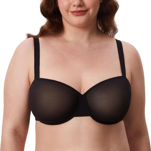 Delimira Women's Cosnufy Balconette Bra Sheer Mesh Plus Size See من خلال الحمالات غير المبطنة بالأسلاك غير المبطنة in Kuwait