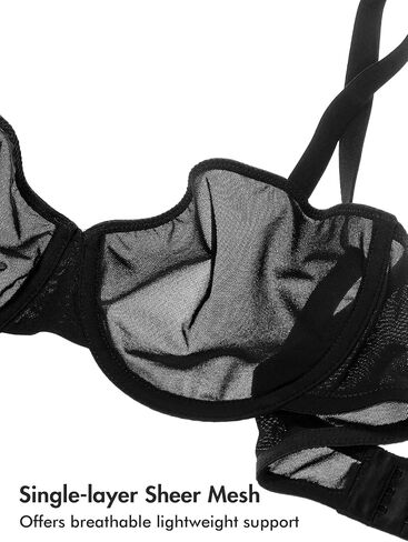 Delimira Women's Cosnufy Balconette Bra Sheer Mesh Plus Size See من خلال الحمالات غير المبطنة بالأسلاك غير المبطنة in Kuwait