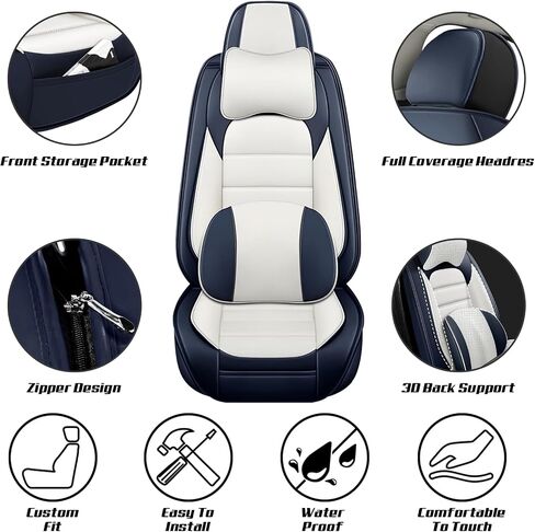 Full Set for Kia Telluride Seat Covers 2020-2025, Waterproof Nappa Leather Car Seat Protector with Pillow, Anti-Slip & Comfortable Car seat Cover (Blue & White) in Saudi Arabia