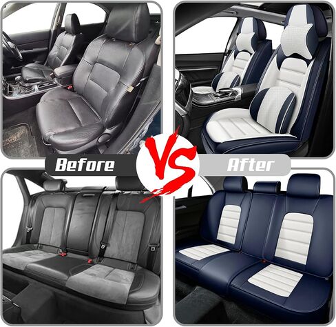 Full Set for Kia Telluride Seat Covers 2020-2025, Waterproof Nappa Leather Car Seat Protector with Pillow, Anti-Slip & Comfortable Car seat Cover (Blue & White) in Saudi Arabia