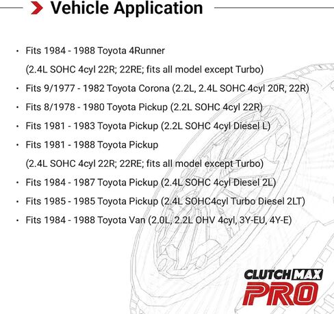 CMP Stage 3 Race Clutch Kit Fits Toyota 1984-1988 4runner Van 1977-1982 Corona 1978-1988 Pickup 2.0l 2.2l 2.4l Ohv Sohc 4cyl 20r 22r 22Re Turbo Diesel 3y-Eu 4y-e in Saudi Arabia