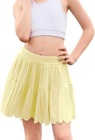 Perfashion Girls Tennis Skirts Ruffle Athletic Skort Tulle Pleated Skirt with Shorts Pockets 4-13Y in Saudi Arabia