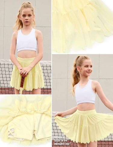 Perfashion Girls Tennis Skirts Ruffle Athletic Skort Tulle Pleated Skirt with Shorts Pockets 4-13Y in Saudi Arabia