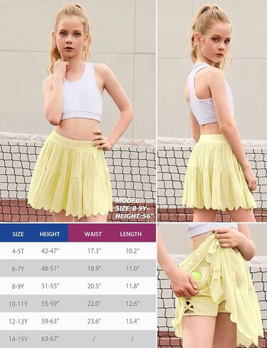 Perfashion Girls Tennis Skirts Ruffle Athletic Skort Tulle Pleated Skirt with Shorts Pockets 4-13Y in Saudi Arabia