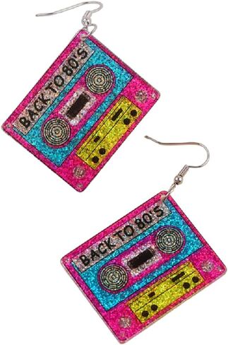 80s Neon Earrings for Women Colorful Cassette Tape Acrylic Drop Earrings Retro Glitter Radio Dangle Earrings for 80's Outfit Party Accessories in Saudi Arabia