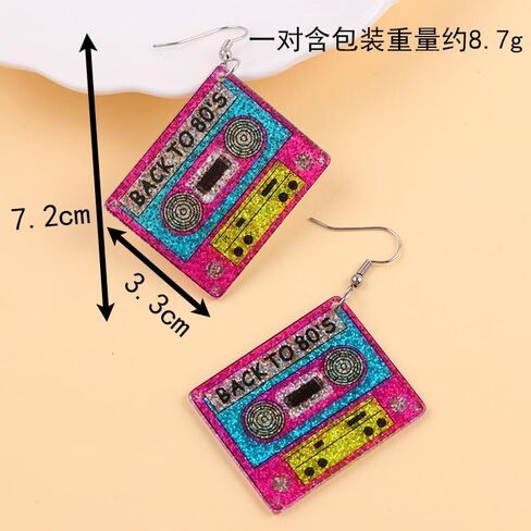 80s Neon Earrings for Women Colorful Cassette Tape Acrylic Drop Earrings Retro Glitter Radio Dangle Earrings for 80's Outfit Party Accessories in Saudi Arabia