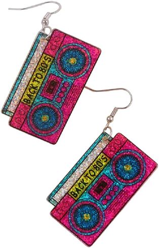 80s Neon Earrings for Women Colorful Cassette Tape Acrylic Drop Earrings Retro Glitter Radio Dangle Earrings for 80's Outfit Party Accessories in Saudi Arabia