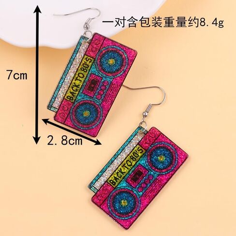 80s Neon Earrings for Women Colorful Cassette Tape Acrylic Drop Earrings Retro Glitter Radio Dangle Earrings for 80's Outfit Party Accessories in Saudi Arabia