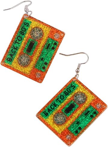 80s Neon Earrings for Women Colorful Cassette Tape Acrylic Drop Earrings Retro Glitter Radio Dangle Earrings for 80's Outfit Party Accessories in Saudi Arabia