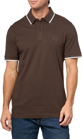 Boss ، Square Patch Logo Slim Fit Cotton Cotton Polo Sirt ، Brown Rust ، L. in Kuwait