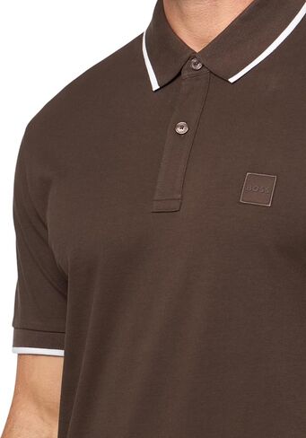 Boss ، Square Patch Logo Slim Fit Cotton Cotton Polo Sirt ، Brown Rust ، L. in Kuwait