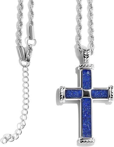 TGNEL Lapis Lazuli Cross Pendant Necklace for Men, Fashion Stainless Steel Mens Cross Necklace 24 Inches in Saudi Arabia