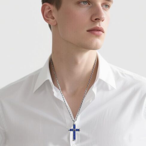 TGNEL Lapis Lazuli Cross Pendant Necklace for Men, Fashion Stainless Steel Mens Cross Necklace 24 Inches in Saudi Arabia