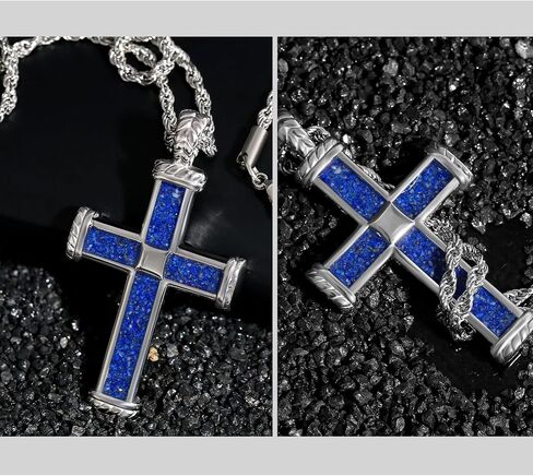 TGNEL Lapis Lazuli Cross Pendant Necklace for Men, Fashion Stainless Steel Mens Cross Necklace 24 Inches in Saudi Arabia