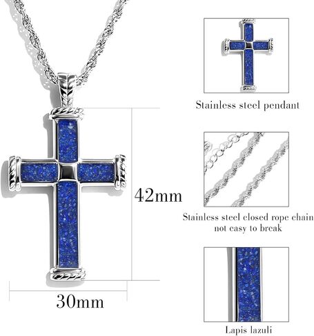 TGNEL Lapis Lazuli Cross Pendant Necklace for Men, Fashion Stainless Steel Mens Cross Necklace 24 Inches in Saudi Arabia