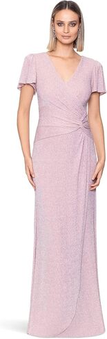 Xscape Long Glittery Knit V-Neck Dress Rose 14 in Saudi Arabia