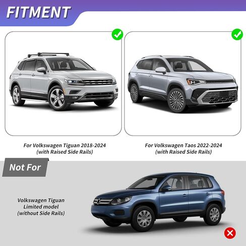 ZXMOTO ROOK RAIN RACK RACK CROSS CROSSBARS FITS for Volkswagen VW Tiguan 2018 2018 2020 2021 2022 2023 2024 Heavy Duty Aluminium for Roof Cargo Box ، Ski ، Kayak ، Bike ، Cargo Carrie in Saudi Arabia