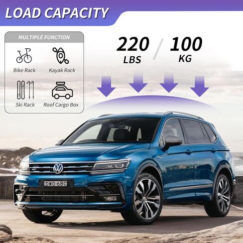 ZXMOTO ROOK RAIN RACK RACK CROSS CROSSBARS FITS for Volkswagen VW Tiguan 2018 2018 2020 2021 2022 2023 2024 Heavy Duty Aluminium for Roof Cargo Box ، Ski ، Kayak ، Bike ، Cargo Carrie in Saudi Arabia
