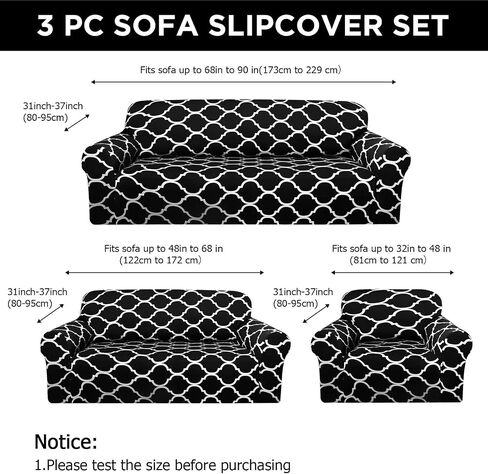 Peryiter 3 PCS Cover الأريكة مجموعة أغطية أثاث غرفة المعيشة للأريكة والأرائك Loves Arm Chair Slipcover ، واقي الأثاث ، Form Fit Endress ، Wrinkle Free (Black) in Kuwait
