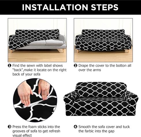 Peryiter 3 PCS Cover الأريكة مجموعة أغطية أثاث غرفة المعيشة للأريكة والأرائك Loves Arm Chair Slipcover ، واقي الأثاث ، Form Fit Endress ، Wrinkle Free (Black) in Kuwait