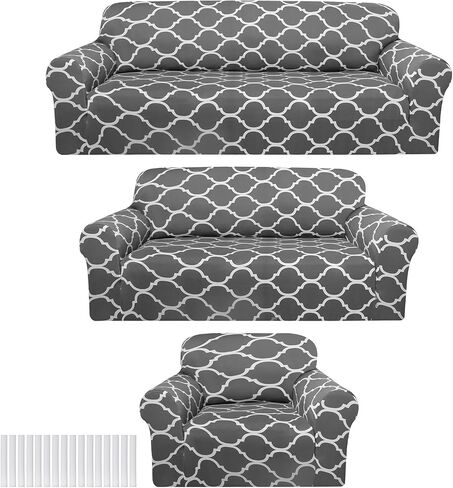 Peryiter 3 PCS Cover الأريكة مجموعة أغطية أثاث غرفة المعيشة للأريكة والأرائك Loves Arm Chair Slipcover ، واقي الأثاث ، Form Fit Endress ، Wrinkle Free (Black) in Kuwait