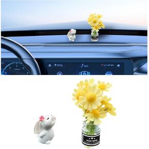 مجموعة من 2 Mini Bunny Daisy Car Rearview Mirror الحلي ، زخارف زهرة مضحكة زهرة مزهرية زخارف مركبة مركبة ، أرنب كاواي إكسسوارات اندفاعة داخلية ، ملائمة عالمية (أصفر) in Kuwait