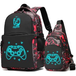 Skateboard Anime Luminous School Backpack with USB Charging Port, Anti Theft Lock, Sling Bag & Pencil Case for Teen Boys and Girls, Lightweight Laptop Backpack College Bookbag, Black in Saudi Arabia